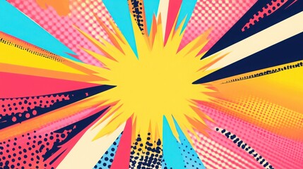 Pop art background in bright color, with explosion and rays.