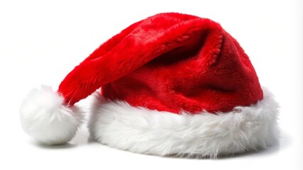 Classic santa claus hat is lying on a pure white background