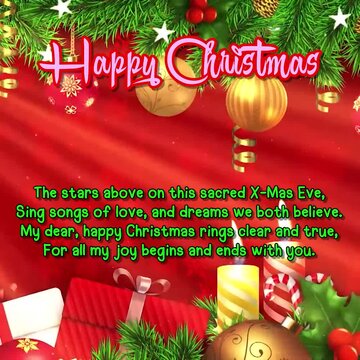 Happy Christmas Greetings Card or Squire 4K Video Banner to My Dear as &lsquo;Sonnet style&rsquo; for Loved one or Family and Friends for Social Media