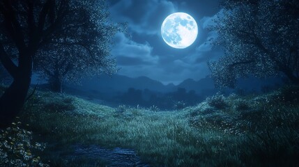 Fototapeta premium night landscape with moon