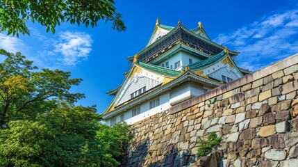 Fototapeta premium Tenshu, the main keep of Osaka Castle. Osaka Castle is a Japanese castle located in the Chuo neighborhood of Osaka, Japan's old city. It's among Japan's most well-known castles. 