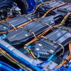 Naklejka premium An electric car lithium battery pack is illustrated 