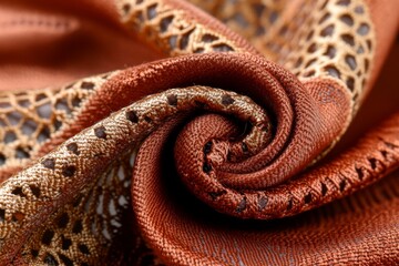 Fototapeta premium A rust-colored fabric with intricate stitching, capturing every fiber and thread