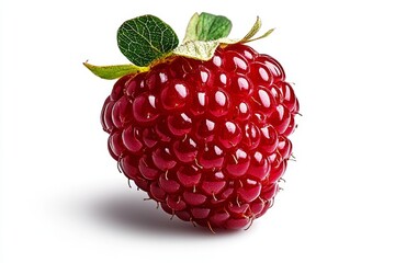 A single Wineberry fruit on a white background, showing every tiny seed and bristle