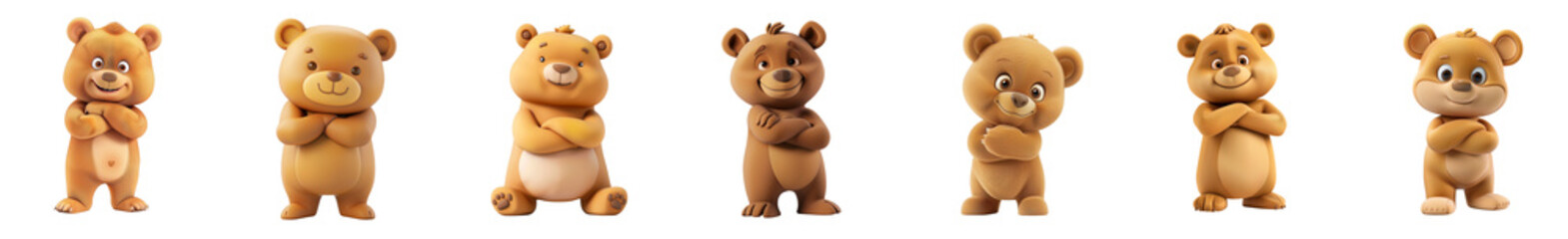 Cute little bear mascot posing, 3D cartoon illustration, isolated on white background, cute animated style, beautiful colors, generative ai