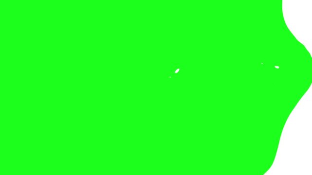 White liquid transition on Green screen background. Simple cartoon fluid motion 4K animation 