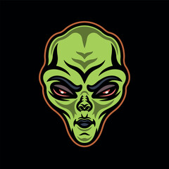 Alien head or humanoid face colorful vector character illustration in cartoon style on dark background