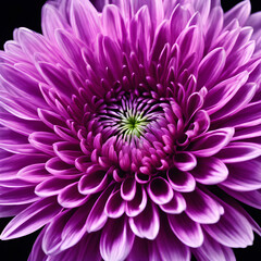 Purple chrysanthemum close-up showing the delicate petals and stamens in the center. The light makes the flower look bright and lively.