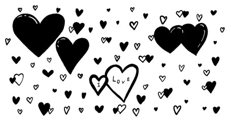 Hand drawn hearts of various sizes. These charming black outlined hearts are perfect for decorative and creative uses.