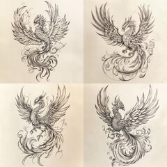 Obraz premium Line work phoenix tattoo design