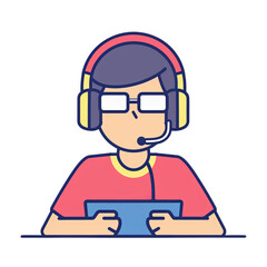 Obraz premium Gamer with Headset and Controller in Cartoon Style