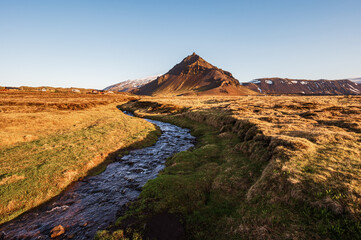 sunrise along the trail from Arnarstapi to Hellnar on the Snaefellnes Peninsula, Iceland