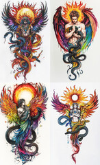 Colorful phoenix tattoo design