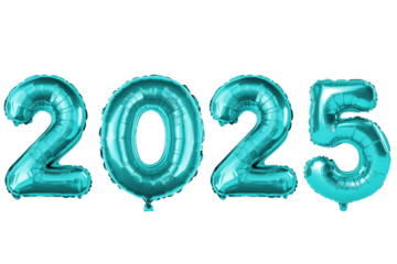 Shiny turquoise 2025 balloons isolated or on white background. Perfect for New Year celebrations, events, or party decorations.