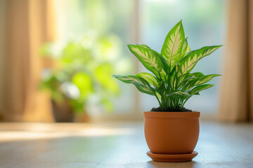 Fototapeta premium Potted Green Plant in Sunlit Room