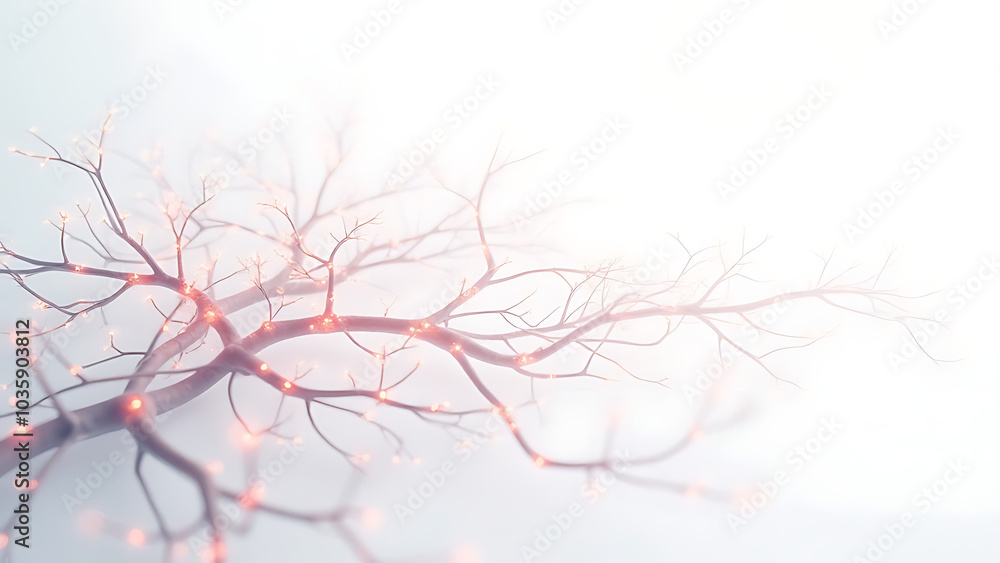 Poster Perfect for tech presentations with ample copy space on isolated white background featuring glowing neural growth paths in 3D.