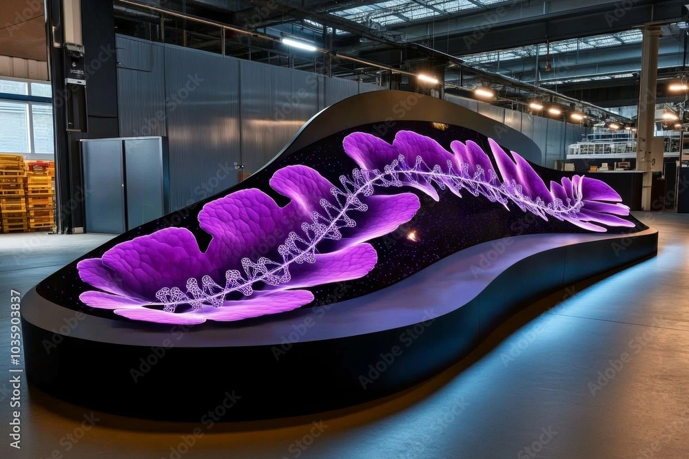 Poster wineberry dna structure displayed on a holographic screen, as part of botanical research