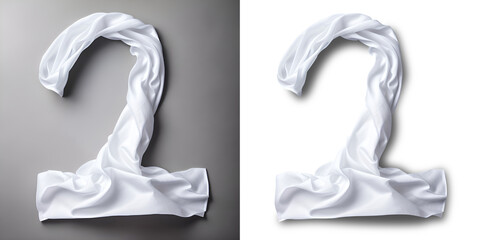 Number Two in fabric cloth design PNG image.Pure white colored fabric cloth damped and twisted with soft shadows, best for clothing related graphic projects and posters.Number 2, Two Icon