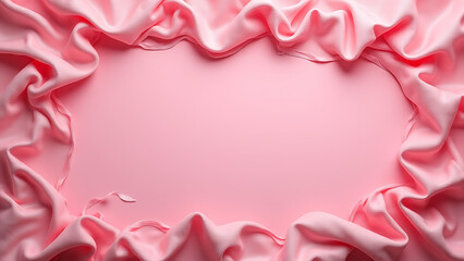 Pink fabric display features crinkled material with ribbons in an attractive design for showcasing the product.