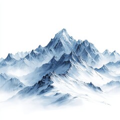 Beautiful snowy mountains, nature element, digital painting, cool colors, isolated on white background