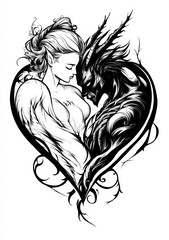 Fototapeta premium Love between angel and devil tattoo design