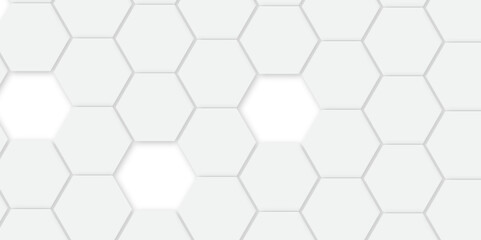 Abstract white background with hexagon and hexagonal background. vector abstract pattern with hexagonal white and gray technology line paper background.  Luxury honeycomb grid White Pattern. 