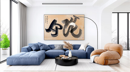 Living room furniture in modern interior with cozy design and stylish decor