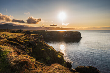 sunrise along the trail from Arnarstapi to Hellnar on the Snaefellnes Peninsula, Iceland