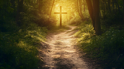Obraz premium The path to the cross of Christ, symbolizing faith and salvation -