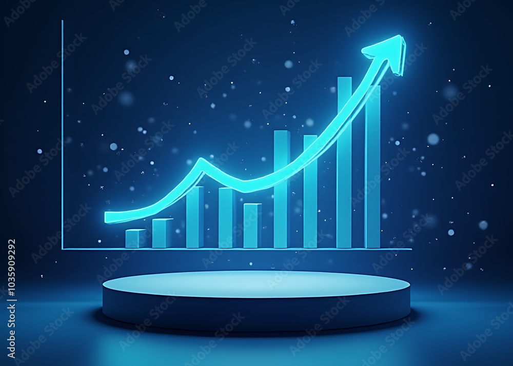 Poster Sleek modern design for tech presentations with projected growth data and copy space for innovative content from a floating podium.