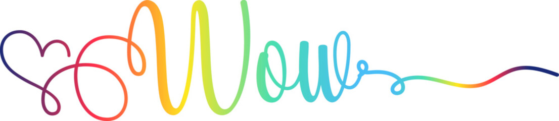 Wow text, Wow. Vector handwritten lettering icon, gradient color Wow text