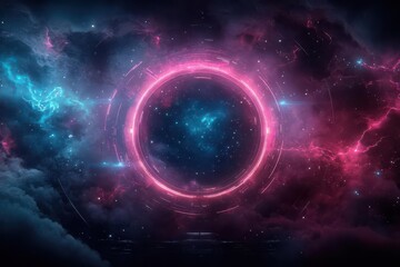 Space exploration scene, sci-fi element, digital painting, dark and neon colors, isolated on white background