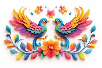 Fototapeta premium Traditional Mexican folk art, cultural element, vector art, vibrant colors, isolated on white background