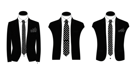 Illustration of Formal Black Suits With Polka Dot Ties and Shirts Generative AI
