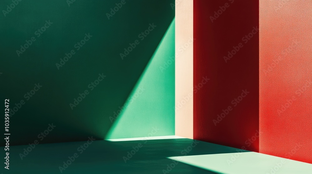 Poster abstract minimalist background with green and red tones, showcasing modern design with subtle light 