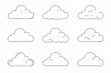 Set of clouds in a linear style. Cloud in line or outline collection. Vector illustration