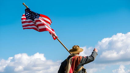 Union soldier waving a flag.