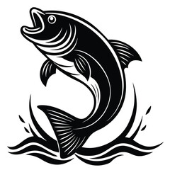 black and white bass fish silhouette vector illustration