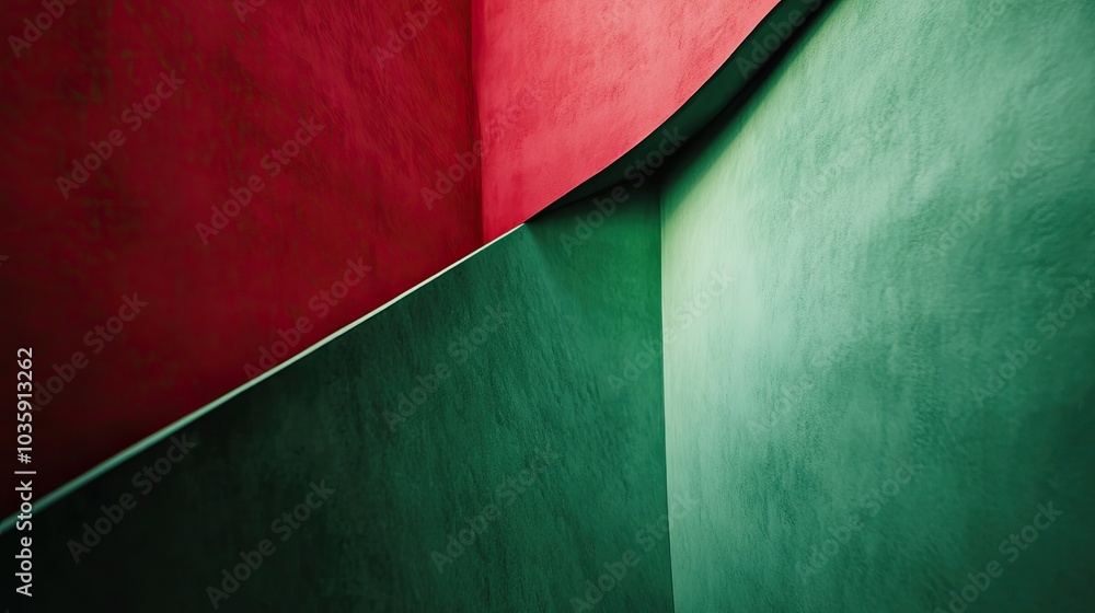 Poster clean and contemporary abstract background in green and red, with subtle light and shadow, perfect f