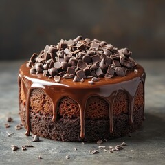 Decadent chocolate cake topped with dark chocolate shavings, highlighting a rich and indulgent dessert.