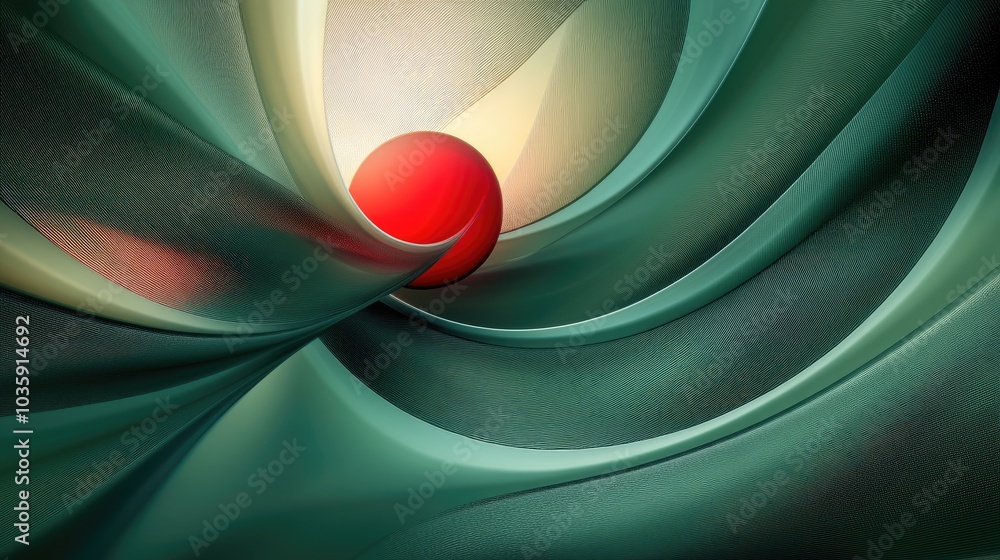 Poster minimalist abstract design in green and red, offering a modern aesthetic with light and shadow for a