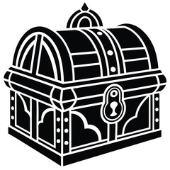 vintage wooden box. Treasure Hunting silhouette vector illustration, 