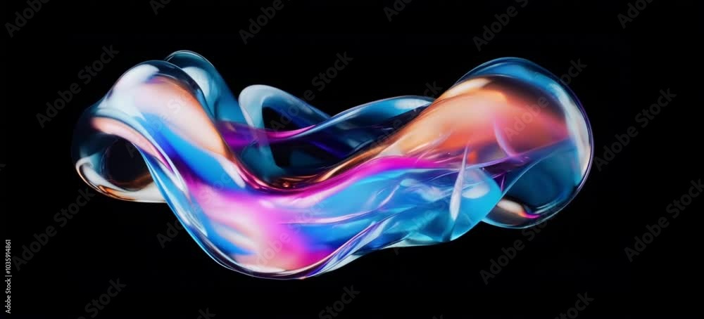 Poster abstract 3d rendering of flowing iridescent liquid form