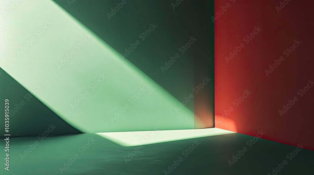 Aufkleber modern minimalist background in green and red, featuring a sleek design with light and shadow interp
