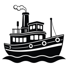 Obraz premium Minimalist Cruise Ship Silhouette Vector Design illustration. barge black silhouette 