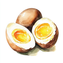 Boiled egg food watercolor clipart illustration