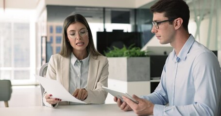 Female manager explains contract details to client, closing profitable commercial deal, shaking hands, accomplish formal meeting, negotiations successfully in office. Partnership, agreement conclusion
