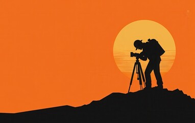 A minimalist silhouette vector of an engineer with a theodolite, capturing the essence of industrial technology and engineering processes