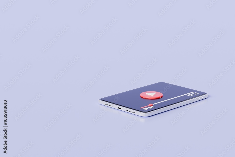 Poster 3d realistic tablet playing videos website player browser icon isolated background. minimal red vide