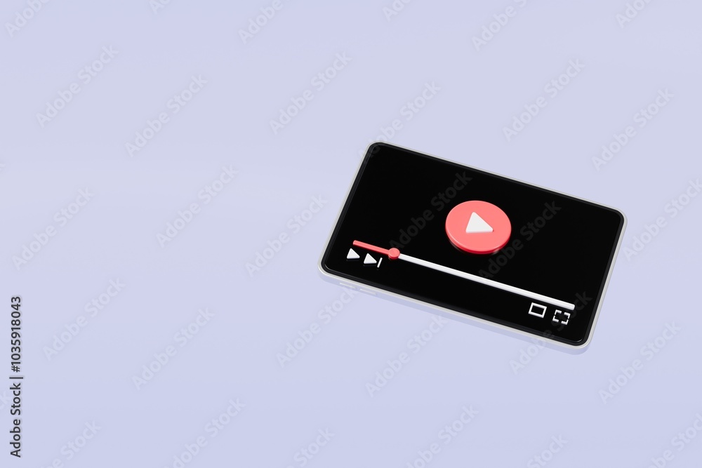 Poster 3d realistic tablet playing videos website player browser icon isolated background. minimal red vide